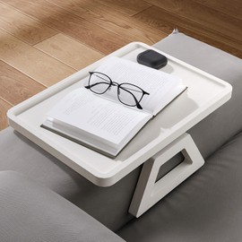 Danfoxer Couch Arm Tray,Bamboo Folding Sofa Tray,Sofa Armrest Trays Clip-On Couch Desk for Drinks,Snacks,Phone,Remote Control（White）