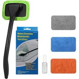 Car Windshield Cleaning Tool – Extendable Handle with 4 Washable Microfiber Pads, Auto Glass Wiper Cleaner Microfiber Car Car Windshield