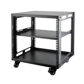 JIZEUO 9U Open Frame Server Rack with Wheels Free Standing Network Server Rack for Servers & AV Gear Black
