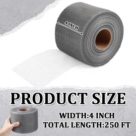 Innconee 250 ft x 4 Inch Cement Board Joint Tape Self Adhesive Durable Gray Fiberglass Mesh Drywall Mesh Repair Tape for Cement Board Joints Repairing, Sealing and Strengthening