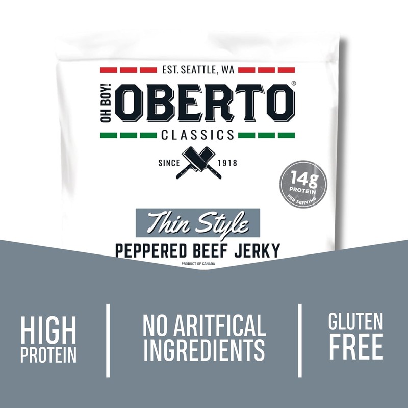 Oh Boy! Oberto Classics Thin Style Peppered Beef Jerky, 1.2