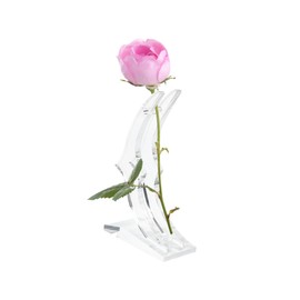LIOOBO Acrylic Rose Stand Crystal Rose Base Flower Rack Moon Style Flower Holder Acrylic Flower Display Stand With Base Rose Holder Single Stem Flower Vase For Wedding Birthday Valentines Day Party