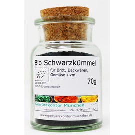 Organic Black Cumin Whole 70 g in Glass Spice Kontor Munich