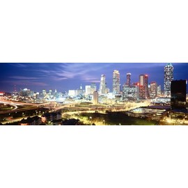 Walls 360 Peel & Stick City Skyline Wall Mural: Buildings Lit Up at Dusk Atlanta (36 in x 12 in)