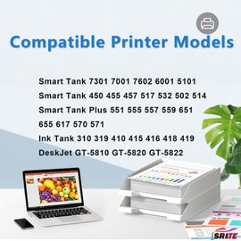 31 32XL Ink Bottle Set Refill Compatible for Smart Tank 5101 7301 7602 7001 6001 Plus 551 651 455 457 450 All-in-One Ink-Tank Printers (4-Pack，BCMY)