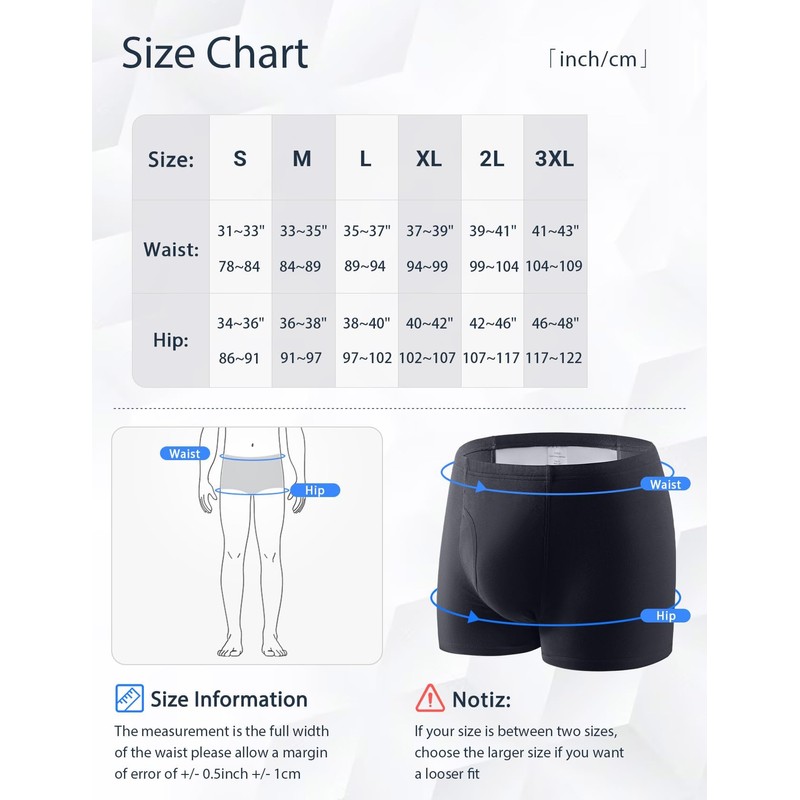 3 Pcs Men’s Incontinence Pants Incontinence Boxer Brief with Absorbent
