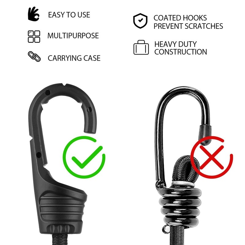 45cm Elastic Bungee Cords, 2Pcs Black Bungee Straps Heavy Duty