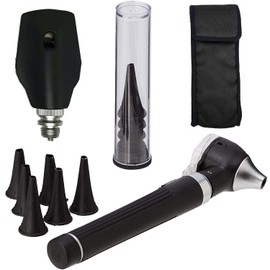 Mini ENT otoscope ophthalmoscope set – optical Fiber Led Medical Examination equipment by DMX INTL (Black)