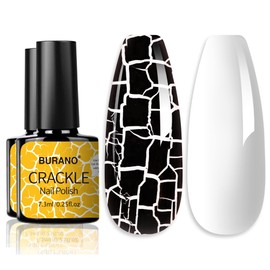 BURANO Crackle Gel Nail Polish Set - Black & White, Air Dry & LED Lamp Needed