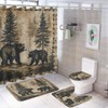 TOWINSFB 4Pcs Retro Plaid Bear Shower Curtain, Rustic Forest Animal