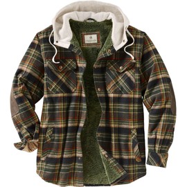 Legendary Whitetails Men's Size Hooded Shirt Jacket Flannel Berber Lined Polyfill Insulated, Stout Plaid, Large Tall