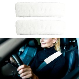 QKWL 2PCS Seatbelt Cushion, Seat Belt Cover, Soft Faux Fur Protector to Help Protect Your Neck and Shoulder Fits Most Sedans, SUVs, Trucks, and Vans (White)
