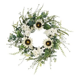 Puleo International 24" Artificial Sunflower and Hydrangea Floral Spring Door Wreath