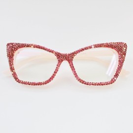 ICARA Rhinestone Cat Eye Reading Glasses Womens Cute Computer Blue Light Blocking Rhinestone Readers Glasses (Pink, 2.5, x)