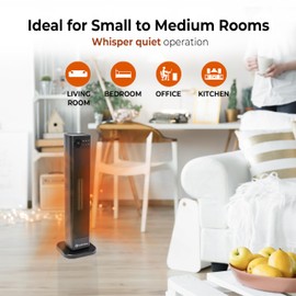 Comfort Zone Oscillating Tower Space Heater with Remote Control for Indoor Use, 30 inch, Digital Adjustable Thermostat, Timer, LCD Display, Safety Tip Over Switch, Overheat Protection, 1500w, MT1030