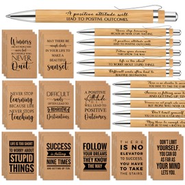PerKoop 60 Pcs Inspirational Notebooks Motivational Pens Thank You Wood Bamboo Pen Kraft Notebooks Employee Appreciation Gifts Bulk Pocket Journals Thanksgiving Party Favors for Adults Team (Quotes)