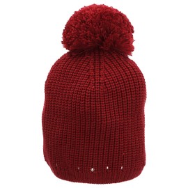 Sterntaler Baby Girl Hat Baby Bobble Hat Decorative Studs Hat - Baby Cap Children - Lined with Cotton Fleece - Dark Red, darkred, 55