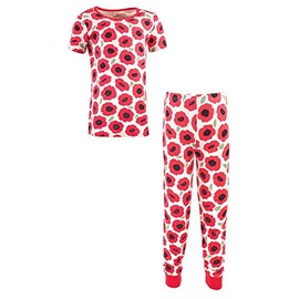 Touched by Nature Kids' Organic Cotton Tight-Fit Pajama Set, POPPY, 12-18 Months