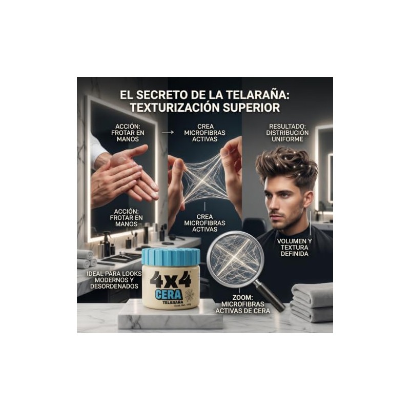 4x4 Cera Telaraña para Barberos, Estilizado de Cabello, 100g