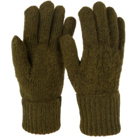 styleBREAKER Women's Knitted Gloves with Cable Knit Pattern, Warm Winter Finger Gloves, Versatile Colours 09010051, olive