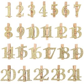 Papierdrachen 24 Wooden Pegs with Glitter Numbers for Advent Calendar – Gold Set 2 – Sparkling Decoration for Your Christmas Calendar – for Children and Adults