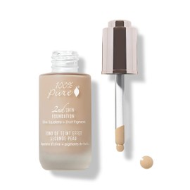 100% PURE 2nd Skin Foundation, Shade 4, Full Coverage, Lightweight, Blendable Formula, Satin Finish, Absorbs Oil, Anti-Aging, Natural, Vegan Makeup (Warm w/Olive Undertone) - 1.18 Fl Oz