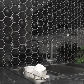 LaCheery 12"x12" Removable Black Hexagon Peel and Stick Backsplash Tile for Kitchen Backsplash Tiles Peel and Stick Hexagon Self Adhesive Backsplash for Kitchen Bathroom Wall Tile Waterproof 4 Sheets