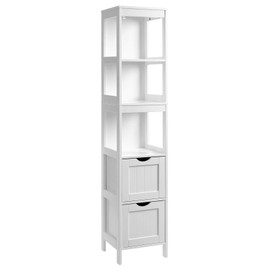 VASAGLE Bathroom Tall Cabinet, Linen Tower, Bathroom Storage Cabinet, with 2 Drawers and 3 Open Shelves, 11.8 x 11.8 x 55.7 Inches, for Bathroom, Living Room, Kitchen, White UBBC66WT