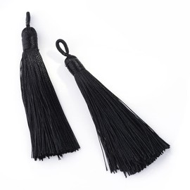5 x Black Silky Soft 8cm-9cm Tassels with Hanging Loops for Bookmarks Jewellery Keychains Pendant Decoration Crafts