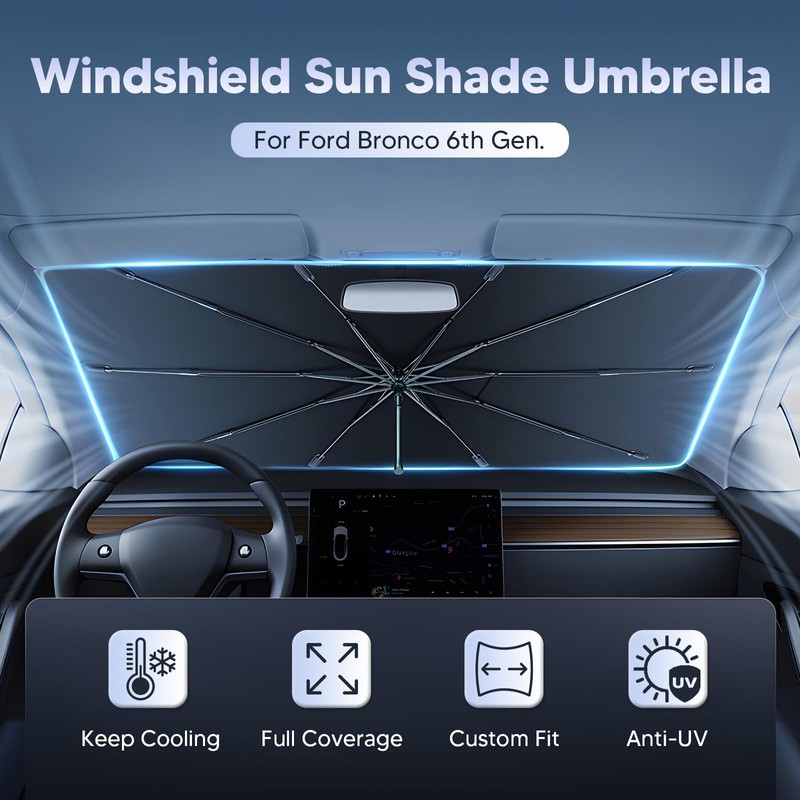 Autorder Windshield Sun Shade Umbrella for 2021-2025 Ford Bronco Accessories,Upgraded