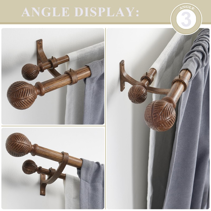Mayrhyme Wood Double Curtain Rods Set for Windows 72 to