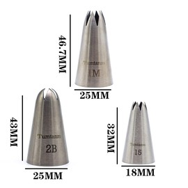 Tumtanm #1M #2B #15 Seamless Stainless Steel Large Icing Piping Nozzles, DIY Icing Nozzle Tool for Cupcakes
