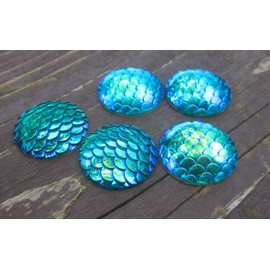 Unbranded 10 pcs. Aqua Blue Mermaid Fish Scales Dragon Cameo Domes Cabochons 25mm Circle
