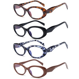 EYEURL Oval Reading Glasses for women-4 Pack Blue Light Blocking Glasses Computer Readers for Women Anti-Glare/UV Rays Eyeglasses with Spring Hinges 1.00