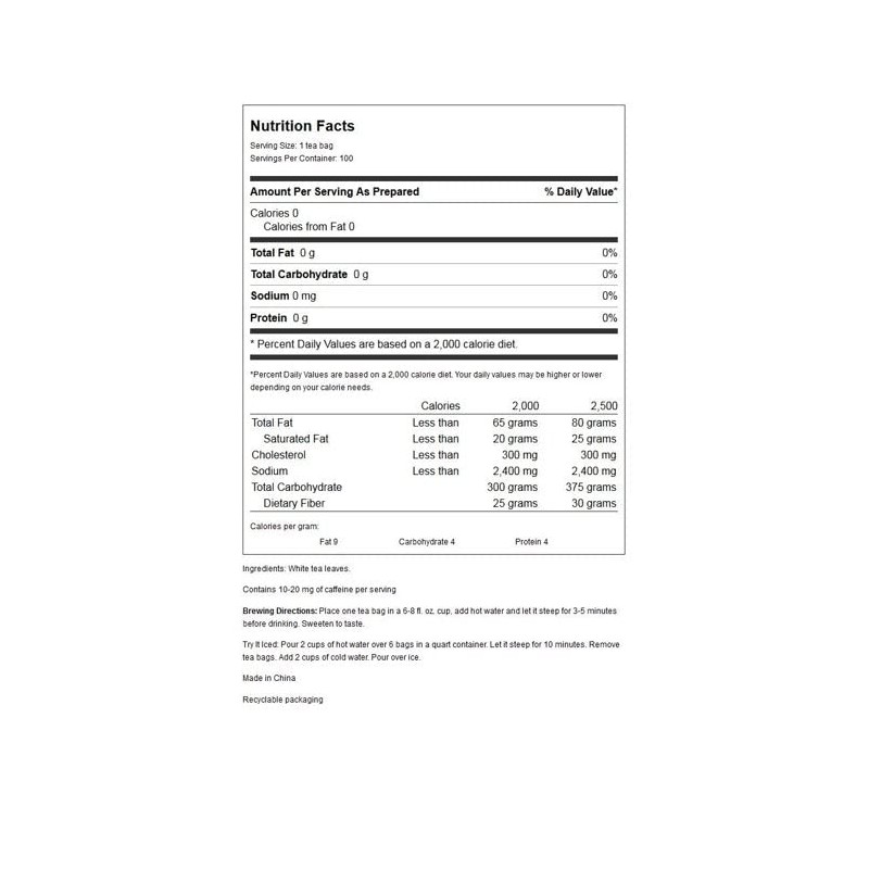 Prince of Peace Premium White Tea, 100 Tea Bags –