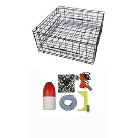 KUFA 28" Vinyl Coated Crab Trap & Accessory Kit (100' Lead Core Rope, Caliper,Harness,Bait Case & 14" Red/White Float) S70+CAC1