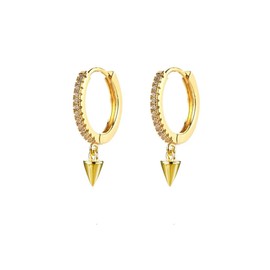 Small Spike Dangle Drop Huggie Hoop Earrings for Women Minimalist Punk Spike Dangling Pave CZ Hoops Dainty Mini Cone Geometrical Statement Lightweight Jewelry Gifts (Gold)