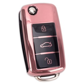Car Key Case for VW Golf Skoda Seat Key Cover 3-Button TPU Car Key Cover (Pink)