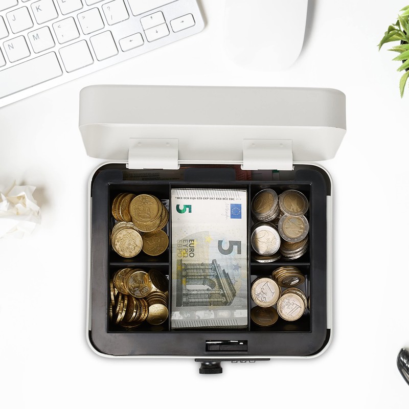 Relaxdays Cash Box, 3-Digit Number Combination, Coin Insert, Iron Money