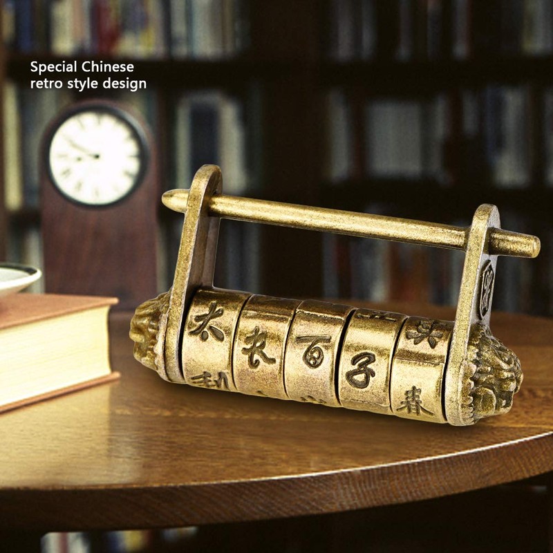 Brass Padlock, Chinese Vintage Padlock Antique Retro Style Combination Lock