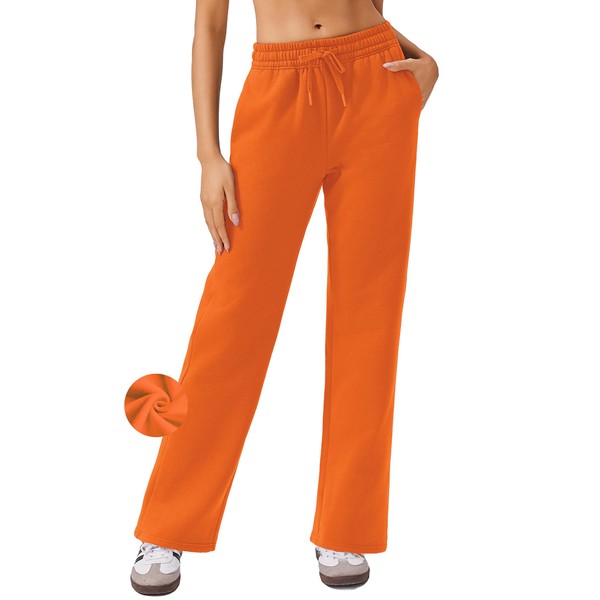 PINSPARK Women's Oppen Bottom Fleece Sweatpants High Waisted Athletic Sweat
