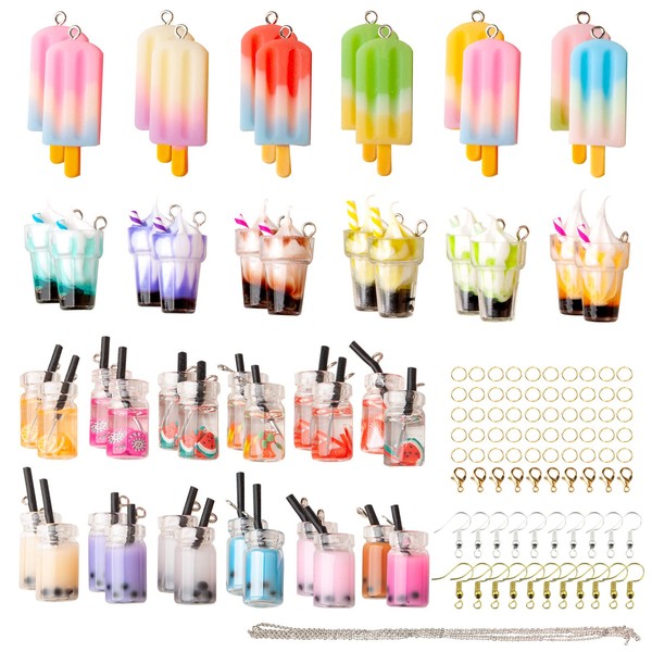 Souarts 48 Pieces Resin Candy Pendants Bear Unicorn Rainbow Colorful Candy Charms for Earrings Bracelet Necklace and Craft DIY, Metal