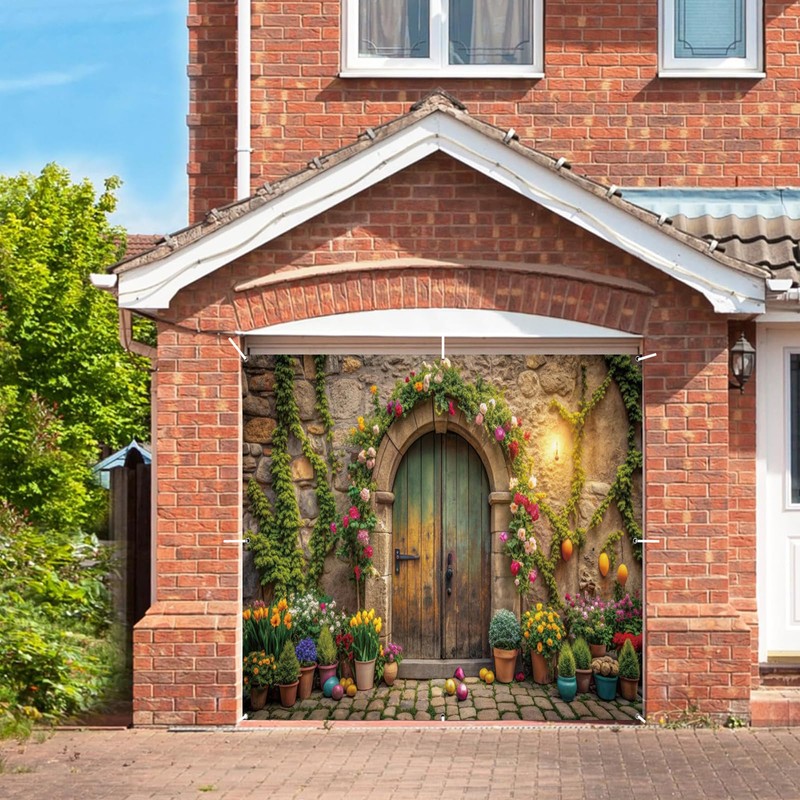 hraiufc Easter Garage Door Cover Decorations Banner Backdrop, 10x8ft, Green,