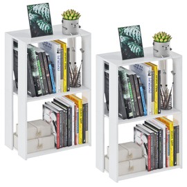 POBOMULI 3-Tier End Table Set of 2, White Side Table for Small Space Modern Bookshelf Storage Organizer, Narrow Nightstand Bookcase Display Shelf for Bedroom, Living Room, Home Office