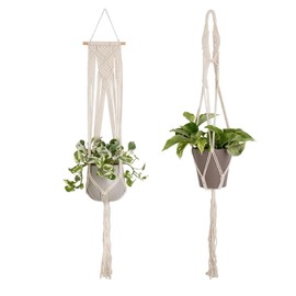 TETSMG Macrame Hanging Basket, Indoor Hanging, Set of 2, Boho Decorative Macrame Hanging Basket with Hooks, Boho Room Decoration, Aesthetic, Cotton Rope Hanging Basket, Flower Pot, Hanging for Patios
