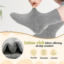 HYCLES Baby Grip Socks Cotton Crew Toddler Socks 12 Pairs Grips Non Slip Bottom Kids Sock 6-12 Months 1-7 Years