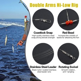 Fishing Wire Leader Rig Stainless Steel Fishing Leader Rigs Tackle Fishing Swivel Snaps Beads 12pcs High-Strength Saltwater Fishing Wire Leader Tackle Leader Rigging 1 Arm / 2 Arms