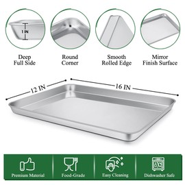 P&P CHEF 16 Inch Baking Sheet and Rack Set, Stainless Steel Cookie Sheets Oven Baking Pans Trays with Cooling Racks for Cooking & Roasting, Oven & Dishwasher Safe, (4Pcs)