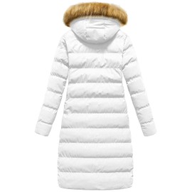 CREATMO US Women's Extra Large Puffer Jacket Quilted Insulated Snow Jacket With Removable Faux Fur Trimmed Hood White M