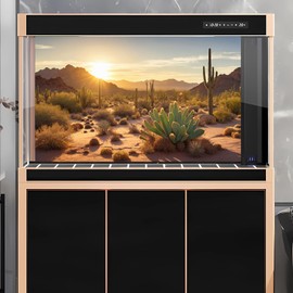 Reptile Habitat Background Sunset Desert Tank Decors Saguaro Cactus Arid Mountain Range Terrarium Background Cacti Sand Dunes Aquarium Background Desert Mountain Fish Tank Background 24x16in